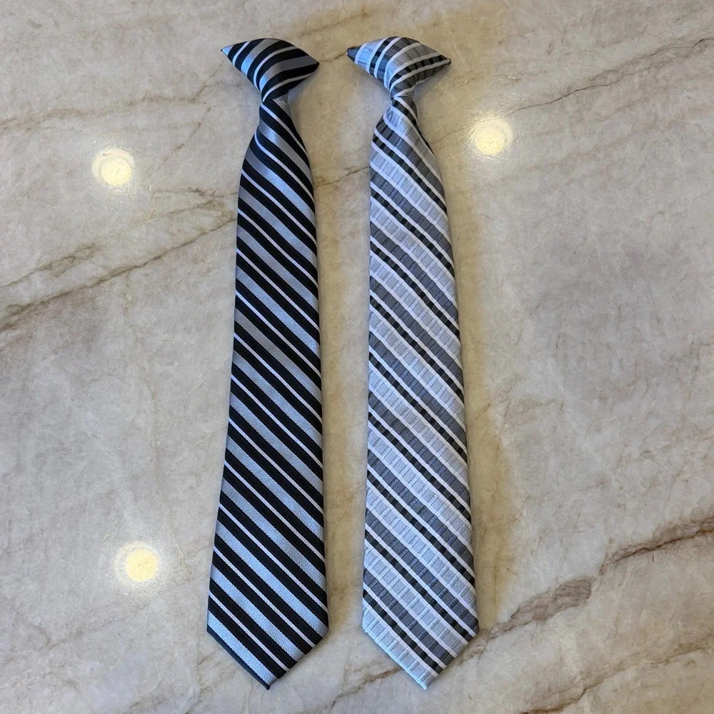 Striped Black, Gray & White Boy’s Clip On Ties